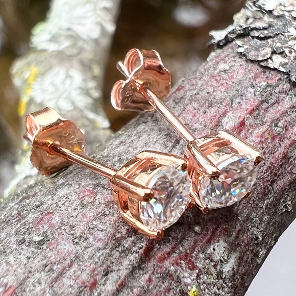 Certified Moissanite Stud Earrings 14K Rose Gold Vermeil  , Top Grade D VVS - Picture 6 of 7